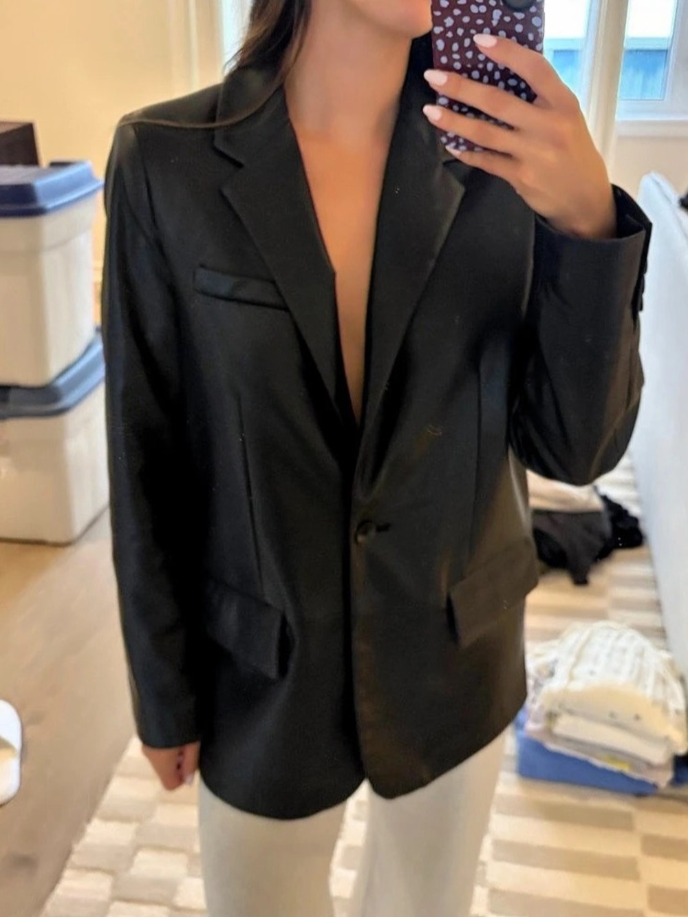 Zara Black Faux Leather Blazer Size Small Like New